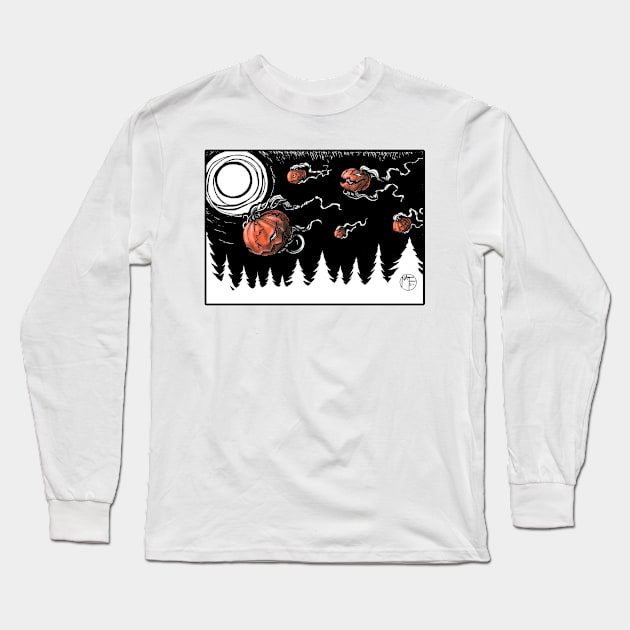 Night of the Jack o Lantern - Black Outlined Design Long Sleeve T-Shirt by Nat Ewert Art